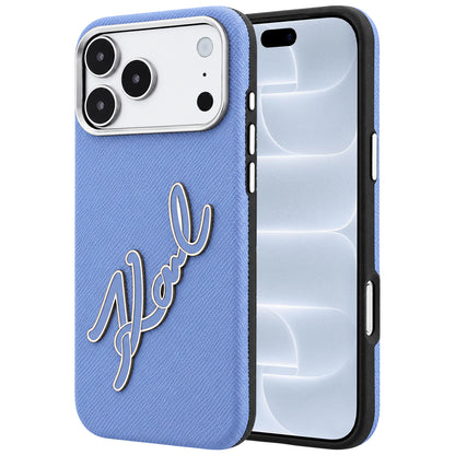 Capa para Apple iPhone 18 Pro / 17 Pro, Karl Lagerfeld, Logo Assinatura de Resina Lisa Grande, Azul