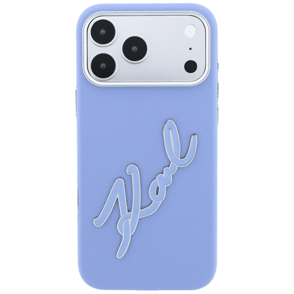Capa para Apple iPhone 18 Pro / 17 Pro, Karl Lagerfeld, Logo Assinatura de Resina Lisa Grande, Azul