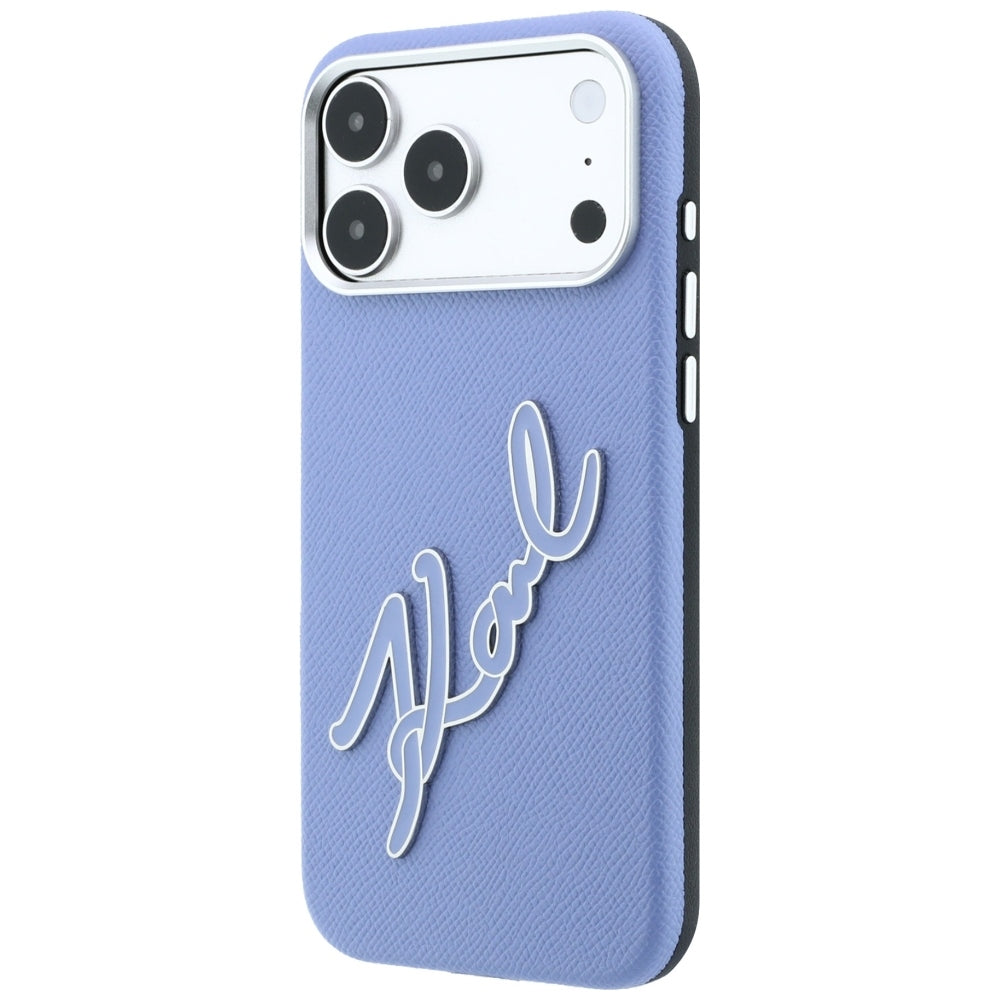 Capa para Apple iPhone 18 Pro / 17 Pro, Karl Lagerfeld, Logo Assinatura de Resina Lisa Grande, Azul