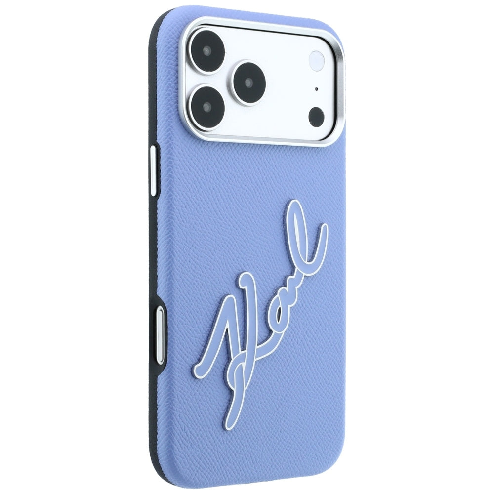 Capa para Apple iPhone 18 Pro / 17 Pro, Karl Lagerfeld, Logo Assinatura de Resina Lisa Grande, Azul