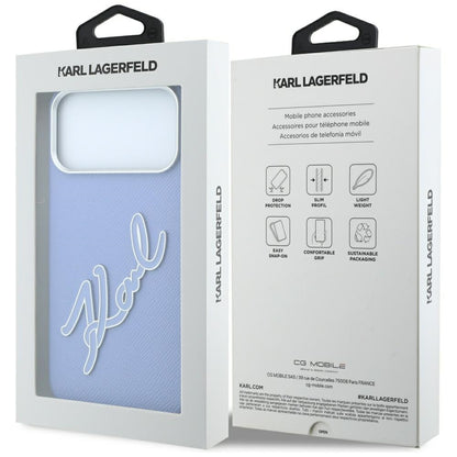 Capa para Apple iPhone 18 Pro / 17 Pro, Karl Lagerfeld, Logo Assinatura de Resina Lisa Grande, Azul