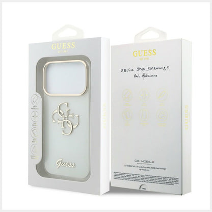 Capa para Apple iPhone 18 Pro, Guess, IML 4G Metal Script, Branca