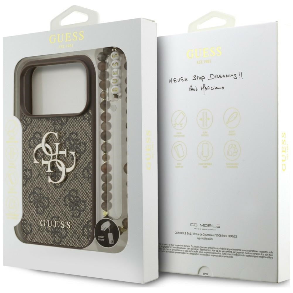 Capa para Apple iPhone 18 Pro Max / 17 Pro Max, Guess, 4G Classic Logo com Alça, Castanha