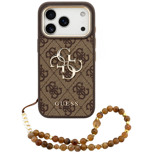 Capa para Apple iPhone 18 Pro Max / 17 Pro Max, Guess, 4G Classic Logo com Alça, Castanho Dourado