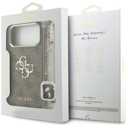 Capa para Apple iPhone 18 Pro Max / 17 Pro Max, Guess, 4G Classic Logo com Alça, Castanho Dourado