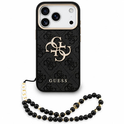 Capa para Apple iPhone 18 Pro Max / 17 Pro Max, Guess, 4G Classic Logo com Alça, Preto Dourado