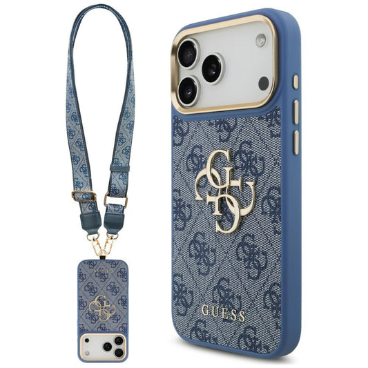 Capa para Apple iPhone 18 Pro Max / 17 Pro Max, Guess, Big 4G Classic Logo & Big Strap Metal Buttons, Azul