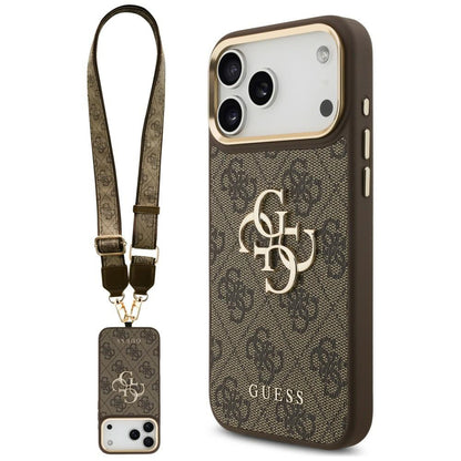 Capa para Apple iPhone 18 Pro Max / 17 Pro Max, Guess, Big 4G Classic Logo & Big Strap Metal Buttons, Castanha