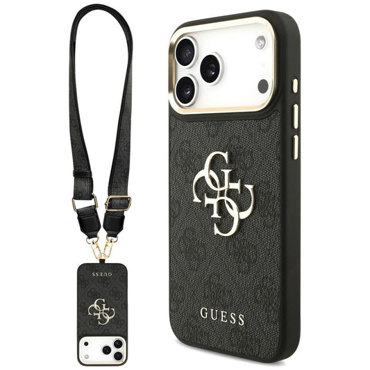 Case for Apple iPhone 18 Pro Max / 17 Pro Max, Guess, Big 4G Classic Logo & Big Strap Metal Buttons, Black