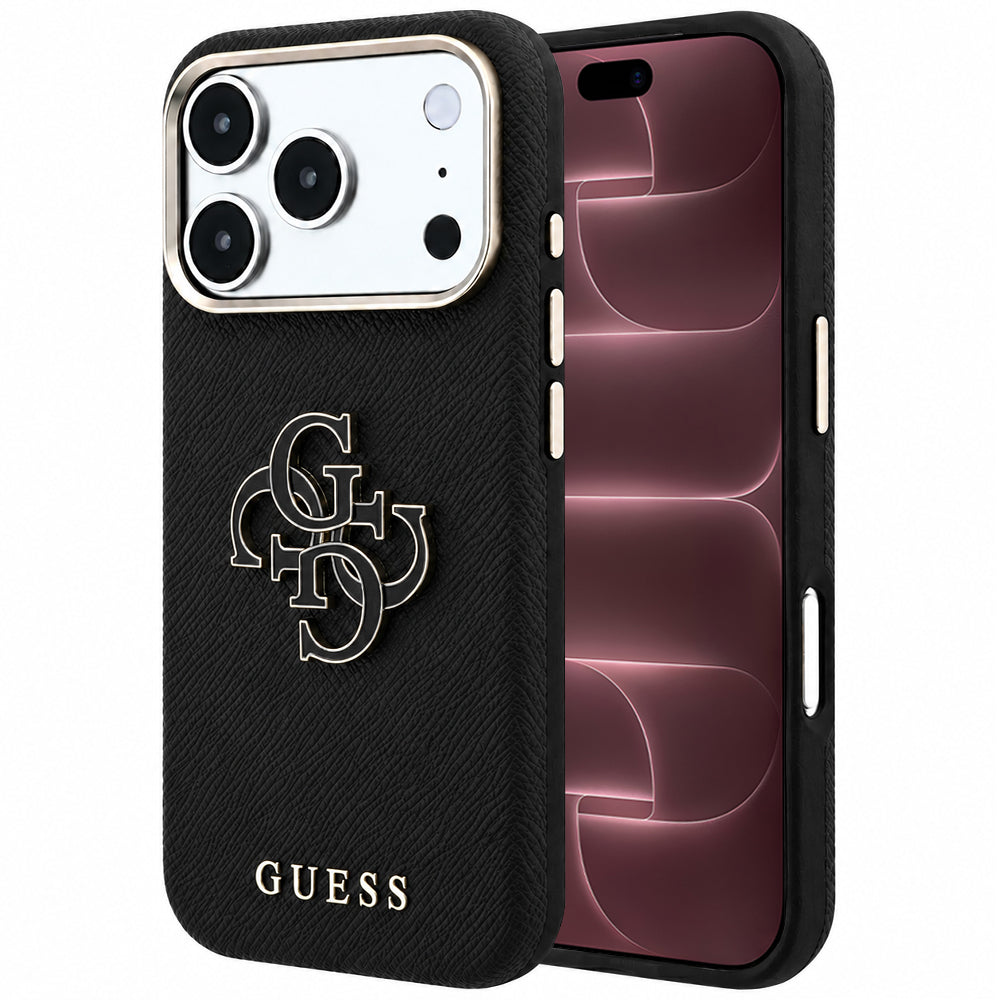 Capa para Apple iPhone 18 Pro Max / 17 Pro Max, Guess, Logo Grande em Resina Granulada, Preta