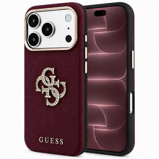Capa para Apple iPhone 18 Pro Max / 17 Pro Max, Guess, Logo Grande de Strass Liso, Vinho