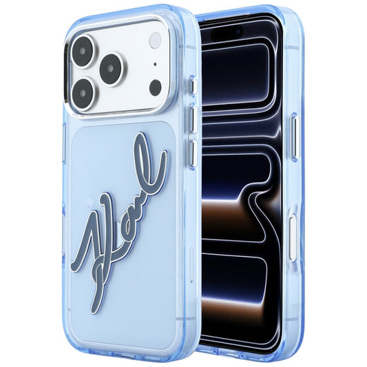 Capa para Apple iPhone 18 Pro Max / 17 Pro Max, Karl Lagerfeld, IML Big Signature Resin Logo Metal Frame, Azul