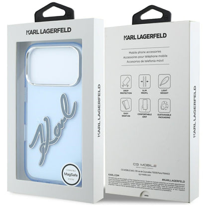Capa para Apple iPhone 18 Pro Max / 17 Pro Max, Karl Lagerfeld, IML Big Signature Resin Logo Metal Frame, Azul