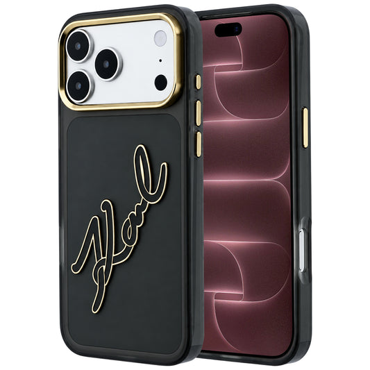 Case for Apple iPhone 18 Pro Max / 17 Pro Max, Karl Lagerfeld, IML Big Signature Resin Logo Metal Frame, Black