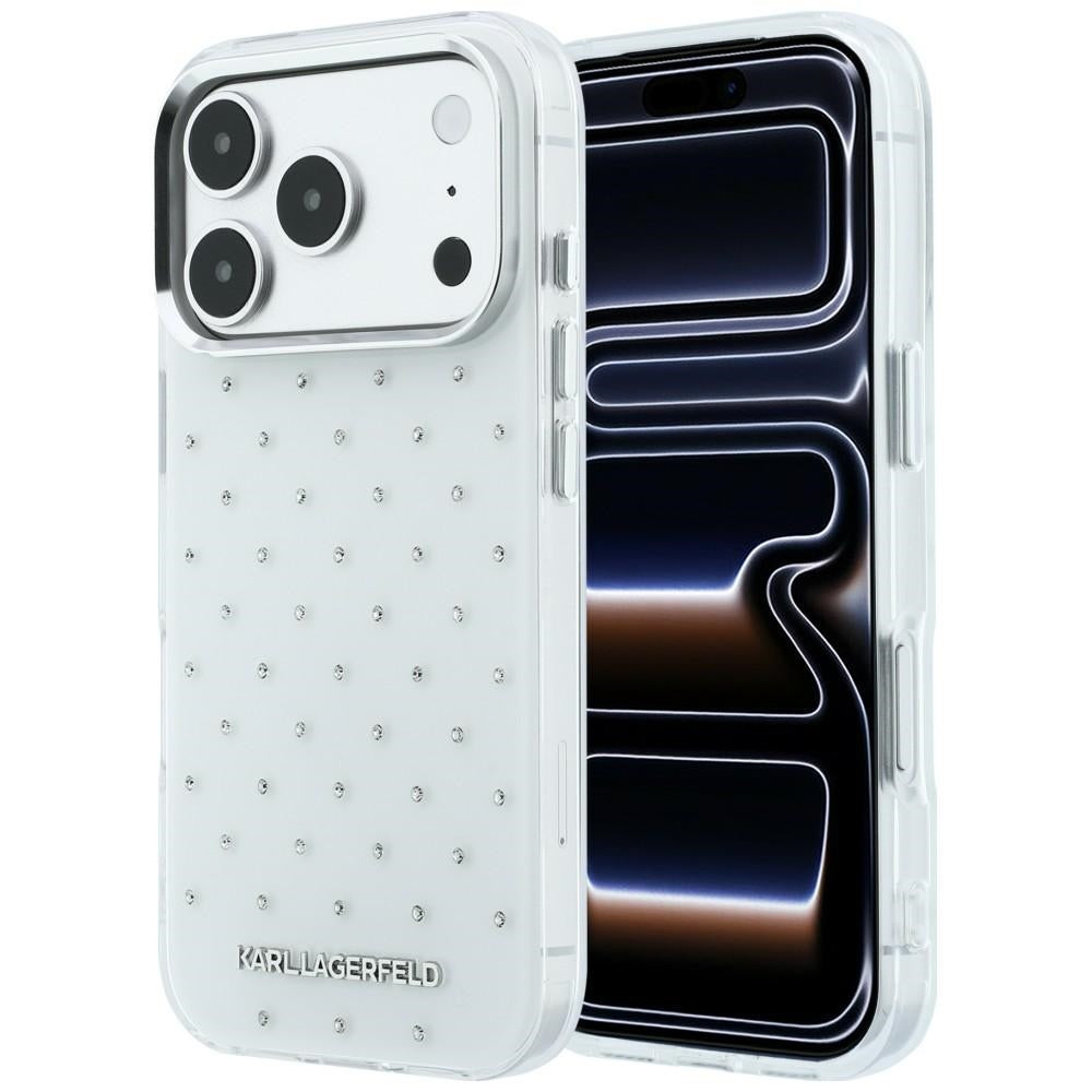 Capa para Apple iPhone 18 Pro Max / 17 Pro Max, Karl Lagerfeld, IML Strass e Logótipo Eletroplatinado, Branco