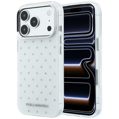 Capa para Apple iPhone 18 Pro Max / 17 Pro Max, Karl Lagerfeld, IML Strass e Logótipo Eletroplatinado, Branco