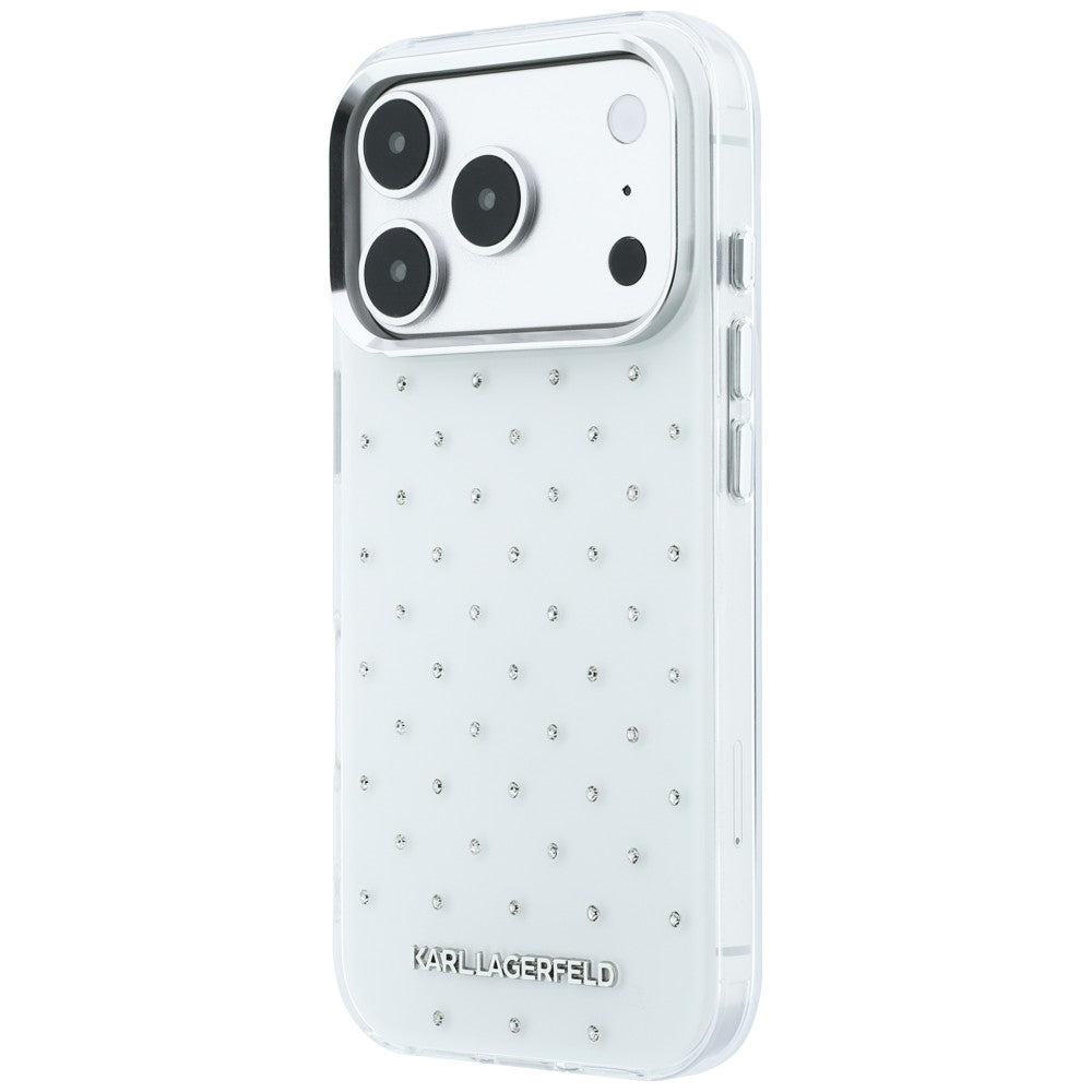 Capa para Apple iPhone 18 Pro Max / 17 Pro Max, Karl Lagerfeld, IML Strass e Logótipo Eletroplatinado, Branco