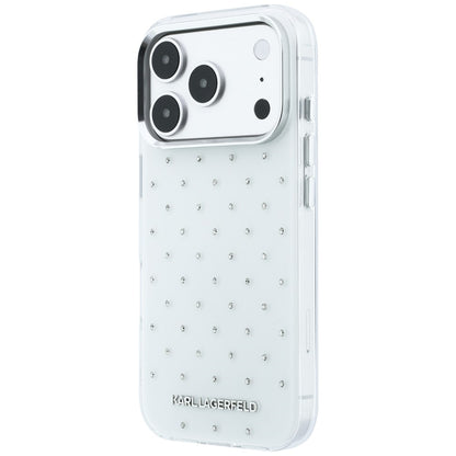 Capa para Apple iPhone 18 Pro Max / 17 Pro Max, Karl Lagerfeld, IML Strass e Logótipo Eletroplatinado, Branco