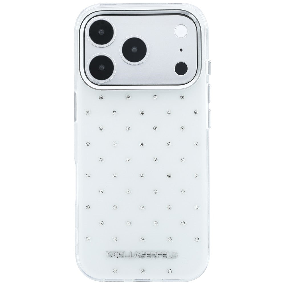 Capa para Apple iPhone 18 Pro Max / 17 Pro Max, Karl Lagerfeld, IML Strass e Logótipo Eletroplatinado, Branco