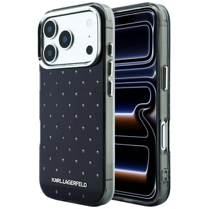 Capa para Apple iPhone 18 Pro Max / 17 Pro Max, Karl Lagerfeld, IML Strass e Logótipo Eletroplatinado, Preta