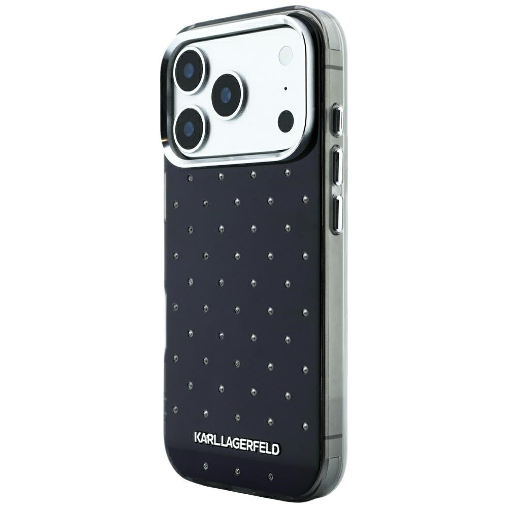 Capa para Apple iPhone 18 Pro Max / 17 Pro Max, Karl Lagerfeld, IML Strass e Logótipo Eletroplatinado, Preta