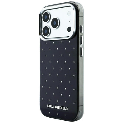 Capa para Apple iPhone 18 Pro Max / 17 Pro Max, Karl Lagerfeld, IML Strass e Logótipo Eletroplatinado, Preta