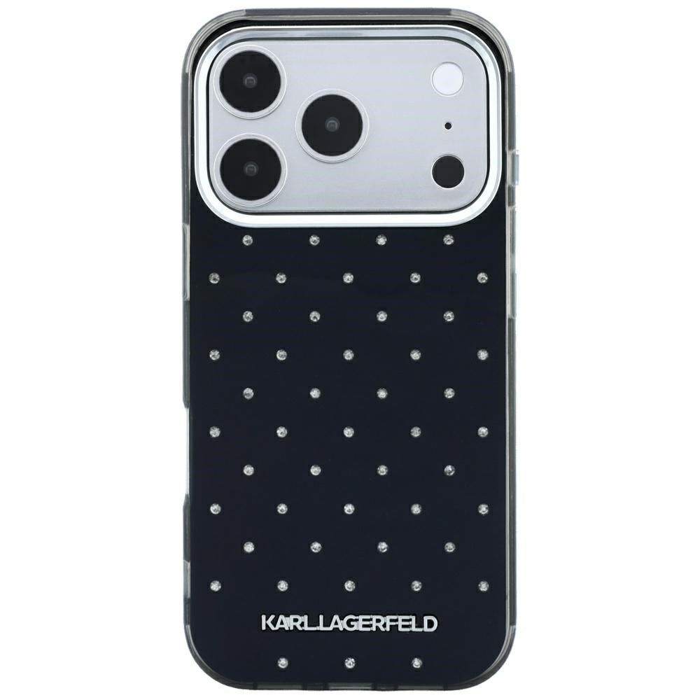 Capa para Apple iPhone 18 Pro Max / 17 Pro Max, Karl Lagerfeld, IML Strass e Logótipo Eletroplatinado, Preta