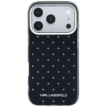 Capa para Apple iPhone 18 Pro Max / 17 Pro Max, Karl Lagerfeld, IML Strass e Logótipo Eletroplatinado, Preta