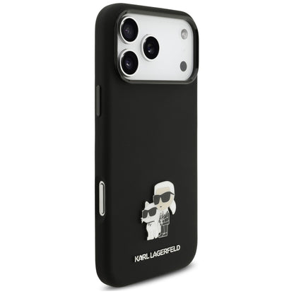 Capa para Apple iPhone 18 Pro Max / 17 Pro Max, Karl Lagerfeld, Karl & Choupette Metal Pin, Preta