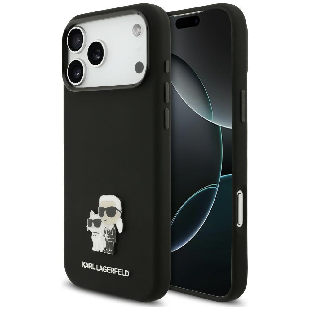 Capa para Apple iPhone 18 Pro Max / 17 Pro Max, Karl Lagerfeld, Karl & Choupette Metal Pin, Preta