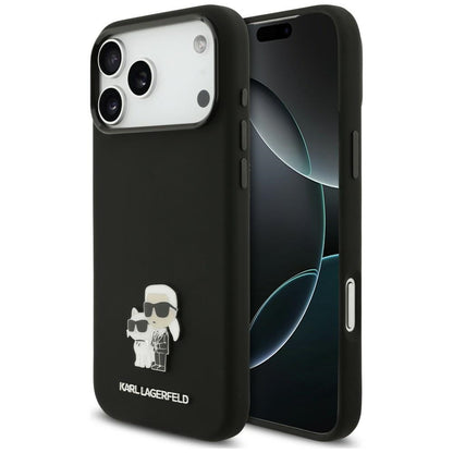 Capa para Apple iPhone 18 Pro Max / 17 Pro Max, Karl Lagerfeld, Karl & Choupette Metal Pin, Preta