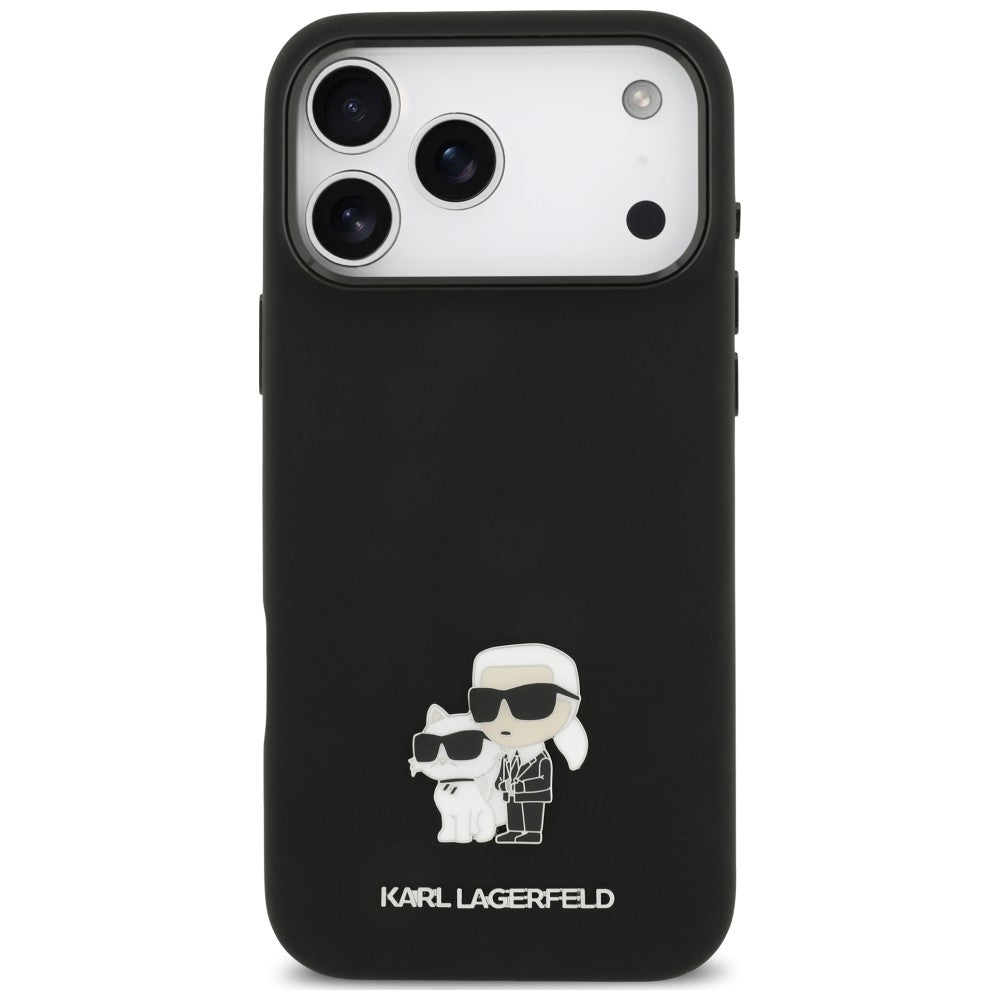 Capa para Apple iPhone 18 Pro Max / 17 Pro Max, Karl Lagerfeld, Karl & Choupette Metal Pin, Preta