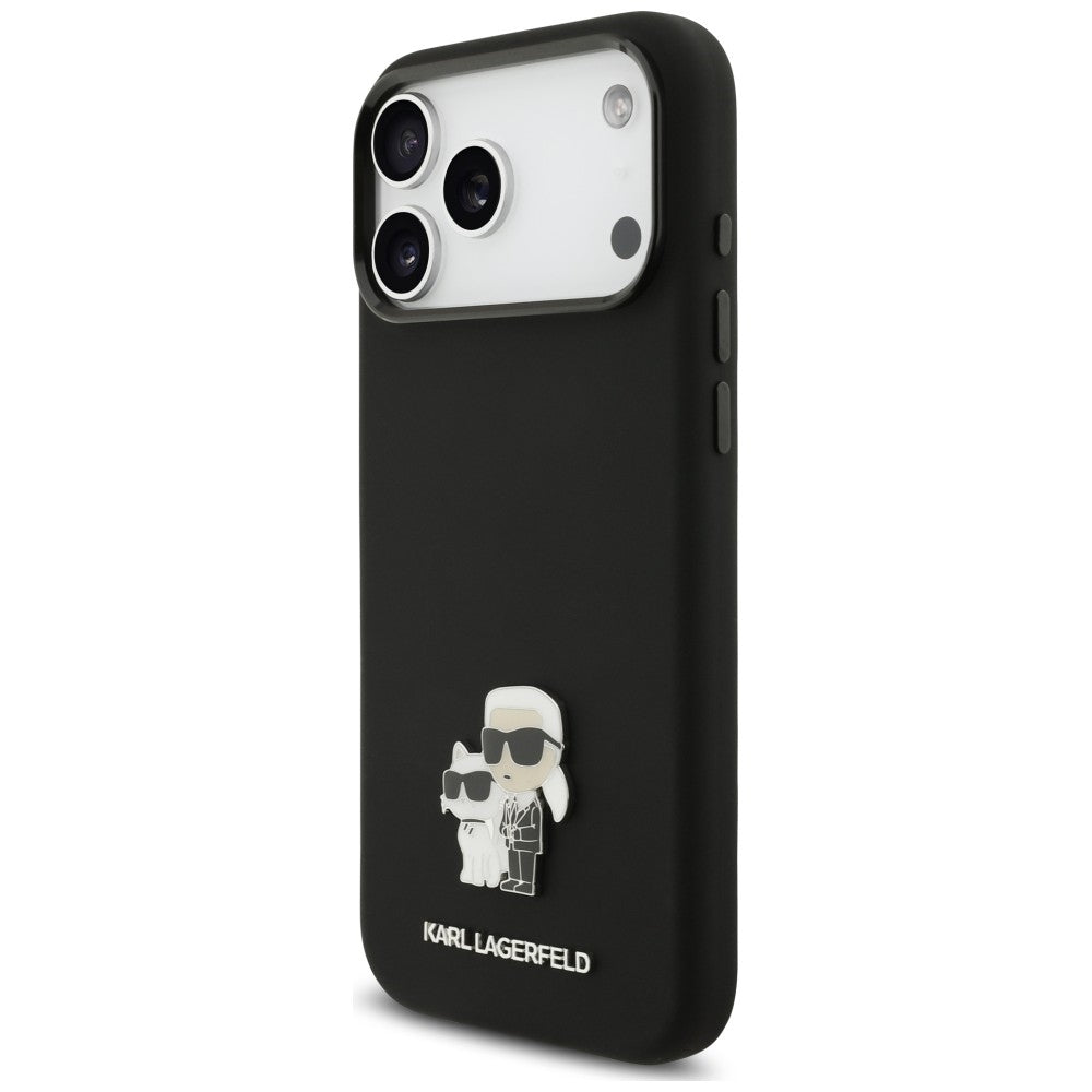 Capa para Apple iPhone 18 Pro Max / 17 Pro Max, Karl Lagerfeld, Karl & Choupette Metal Pin, Preta