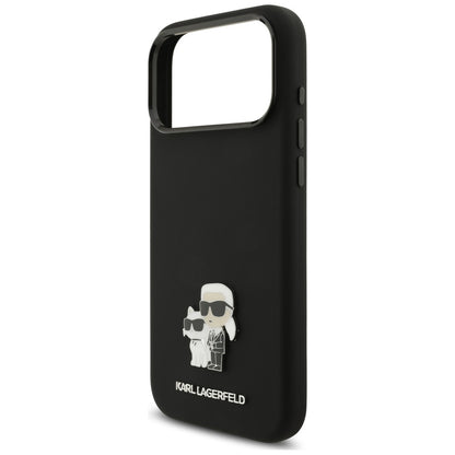 Capa para Apple iPhone 18 Pro Max / 17 Pro Max, Karl Lagerfeld, Karl & Choupette Metal Pin, Preta