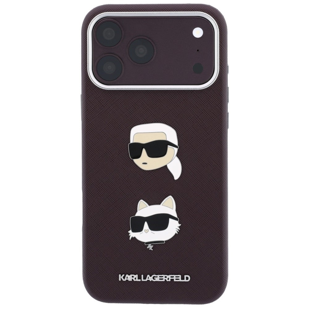 Capa para Apple iPhone 18 Pro Max / 17 Pro Max, Karl Lagerfeld, Saffiano Crossbody Karl & Choupette Head's Pins Logo, cor de vinho