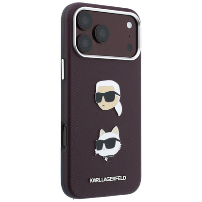 Capa para Apple iPhone 18 Pro Max / 17 Pro Max, Karl Lagerfeld, Saffiano Crossbody Karl & Choupette Head's Pins Logo, cor de vinho