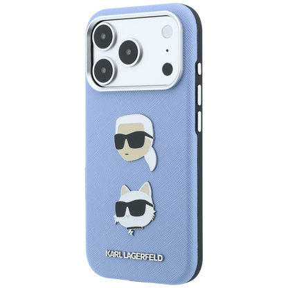 Capa para Apple iPhone 18 Pro Max / 17 Pro Max, Karl Lagerfeld, Saffiano com Pin da Cabeça de Karl & Choupette e Logótipo, Azul
