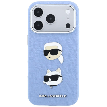 Capa para Apple iPhone 18 Pro Max / 17 Pro Max, Karl Lagerfeld, Saffiano com Pin da Cabeça de Karl & Choupette e Logótipo, Azul