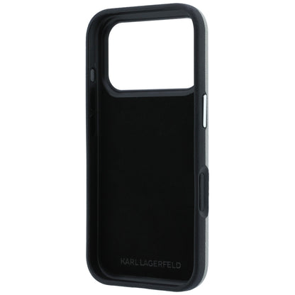 Capa para Apple iPhone 18 Pro Max / 17 Pro Max, Karl Lagerfeld, Saffiano com alfinete das cabeças de Karl e Choupette e logótipo, cinzenta
