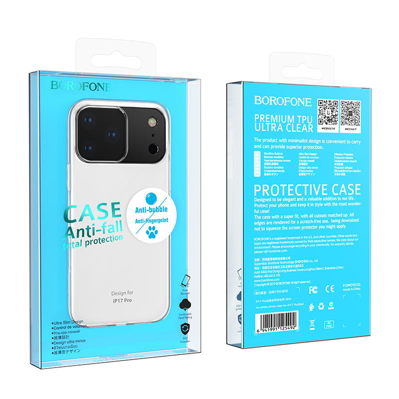 Capa para Apple iPhone 17 Pro Max, Borofone, BI4 Ice, Transparente