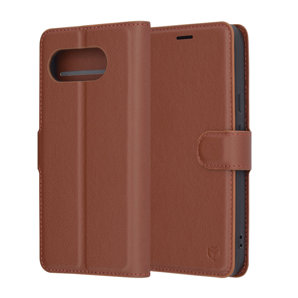 Capa para Google Pixel 9a, Techsuit, Leather Folio, Castanha