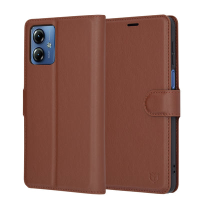 Capa para Motorola Moto G14, Techsuit, Leather Folio, Castanha