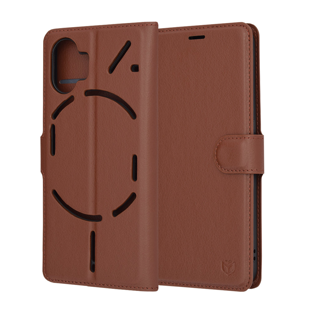 Capa para Nothing Phone (2), Techsuit, Leather Folio, Castanha
