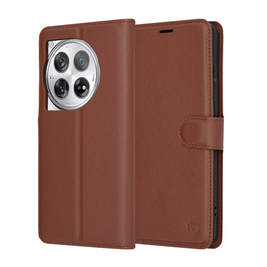 Capa para OnePlus 12, Techsuit, Leather Folio, Castanha