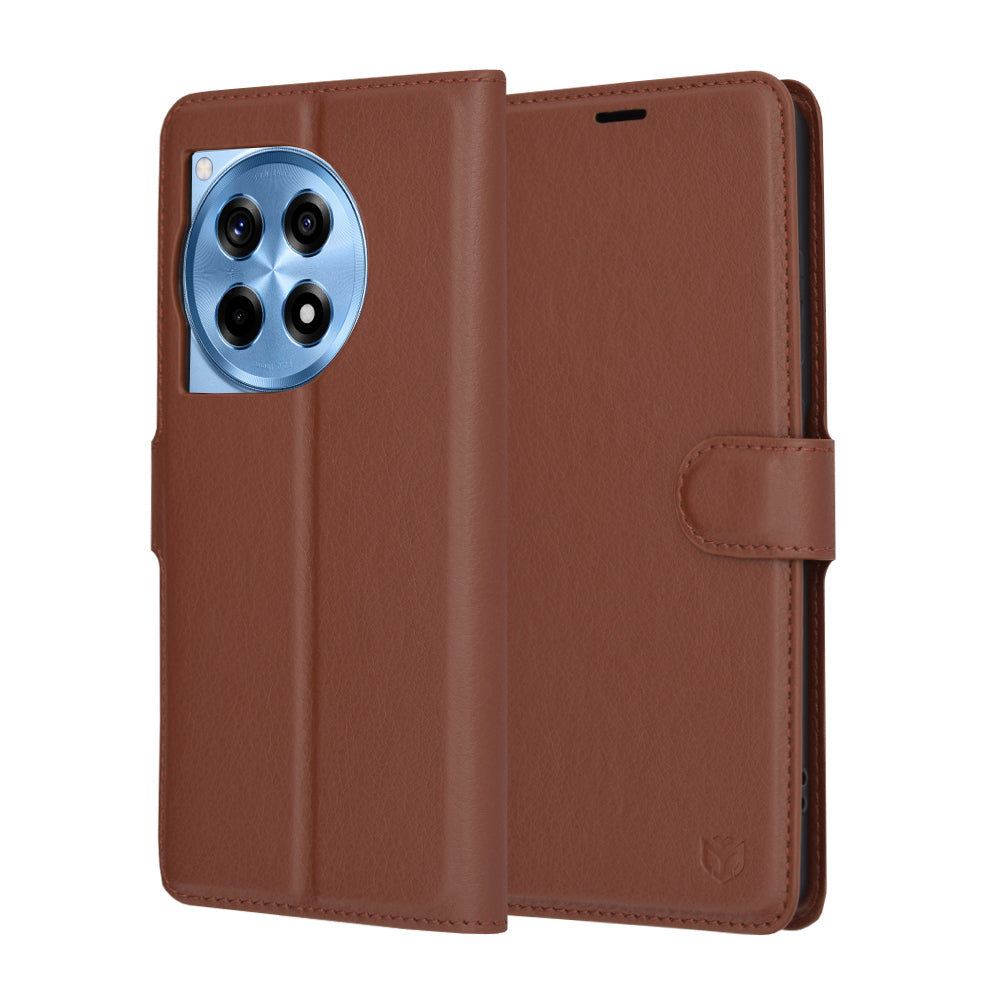 Capa para OnePlus 12R, Techsuit, Leather Folio, Castanha