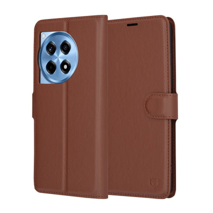 Capa para OnePlus 12R, Techsuit, Leather Folio, Castanha