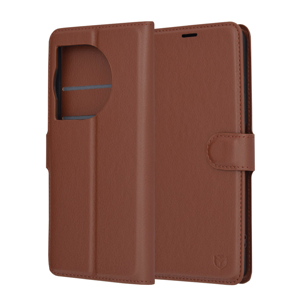 Capa para OnePlus 12R, Techsuit, Leather Folio, Castanha