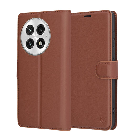 Capa para OnePlus 13, Techsuit, Leather Folio, Castanha