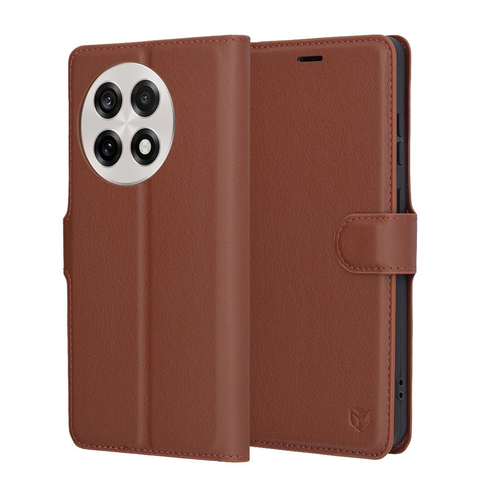 Capa para OnePlus 13R, Techsuit, Leather Folio, Castanha