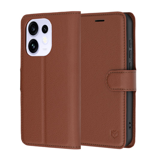 Capa para Oppo Reno16 / Reno16 Pro, Techsuit, Leather Folio, Castanha
